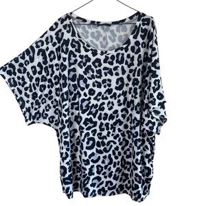 LoveU.Dear Womens Top 2XL White Black Leopard Print Tunic Wing Sleeve XXL Casual